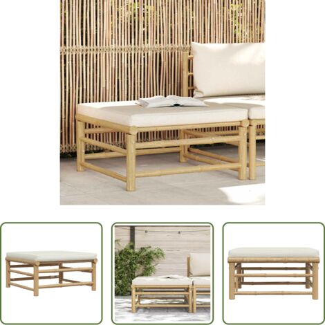 vidaXL Cojín de jardín -  Reposapiés de jardín bambú con cojín blanco crema