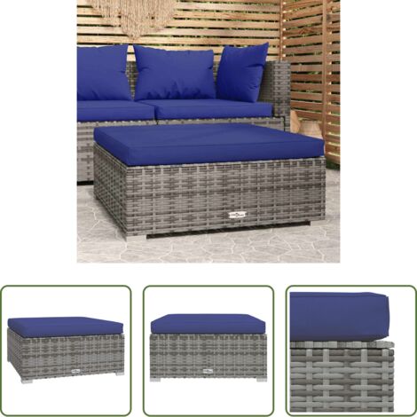 vidaXL Cojín de jardín -  Reposapiés de jardín con cojín ratán sintético gris 70x70x30 cm