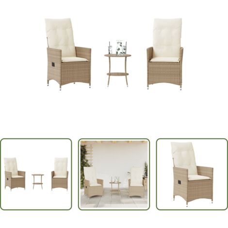 vidaXL Cojín de jardín -  Sillas y mesita de jardín 3 piezas ratán sintético cojín beige