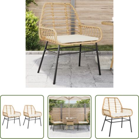 vidaXL Cojín de jardín -  Sillones de jardín con cojines 2 uds ratán sintético marrón