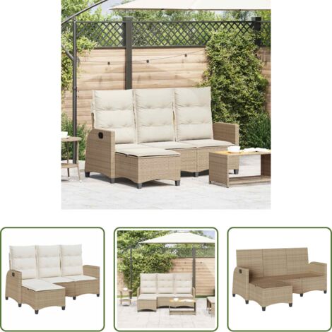 vidaXL Cojín de respaldo -  Sofá de jardín reclinable con cojines en forma de L beige