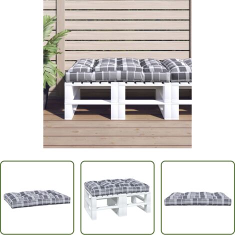 vidaXL Cojín de tela -  Cojín para sofá de palets de tela a cuadros gris 120x80x12 cm