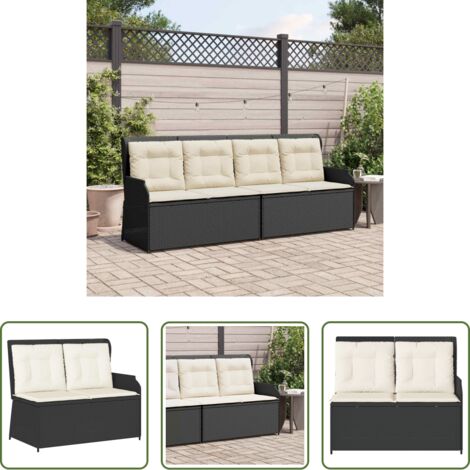 vidaXL Cojín exterior -  Banco de jardín con cojín Negro y Crema ratán sintético