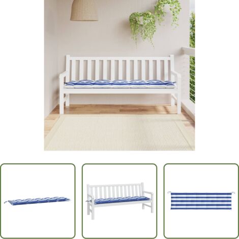 vidaXL Cojín exterior -  Cojín banco jardín tela Oxford a rayas azul y blanco 180x50x7cm