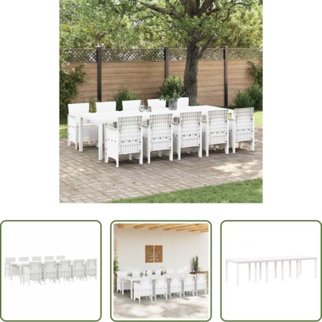 vidaXL Cojín exterior -  Conjunto de Comedor de Jardín con cojín 11 pcs Blanco