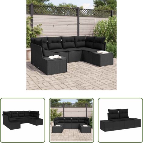 vidaXL Cojín exterior -  Conjunto de sofá de jardín 6 pcs Negro ratán sintético