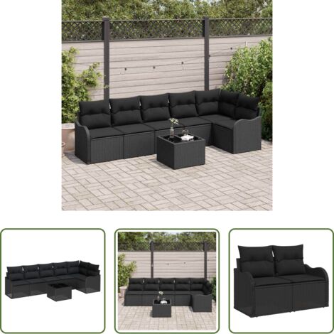 vidaXL Cojín exterior -  Conjunto de sofá de jardín con cojín 7 pcs Beige Poliratán