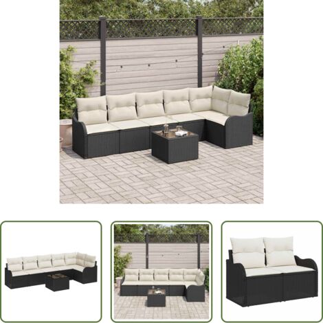 vidaXL Cojín exterior -  Conjunto de sofá de jardín con cojín 7 pcs Marrón Poliratán