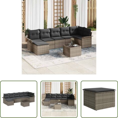 vidaXL Cojín exterior -  Conjunto de sofá de jardín con cojín 8 pcs Gris Poliratán