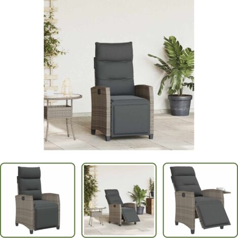 vidaXL Cojín extraíble -  Silla de jardín reclinable con mesa auxiliar ratán gris