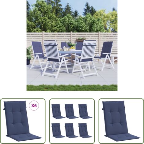 vidaXL Cojín para jardín -  Cojines para silla con respaldo alto 6 uds tela azul marino