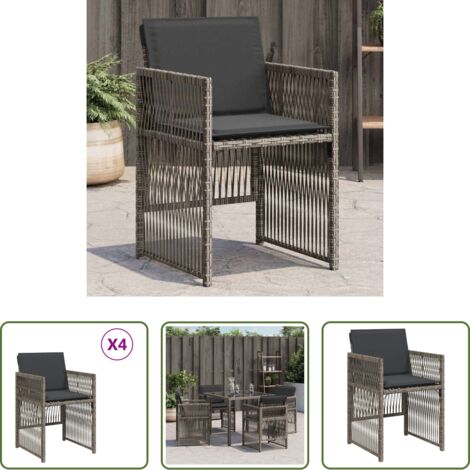 vidaXL Cojín para silla -  Sillones de jardín con cojines 4 uds ratán sintético gris