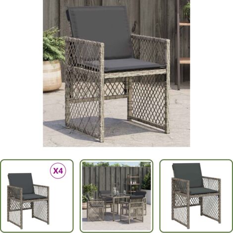 vidaXL Cojín para silla -  Sillones de jardín con cojines 4 uds ratán sintético gris