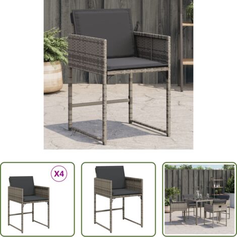vidaXL Cojín para silla -  Sillones de jardín con cojines 4 uds ratán sintético gris