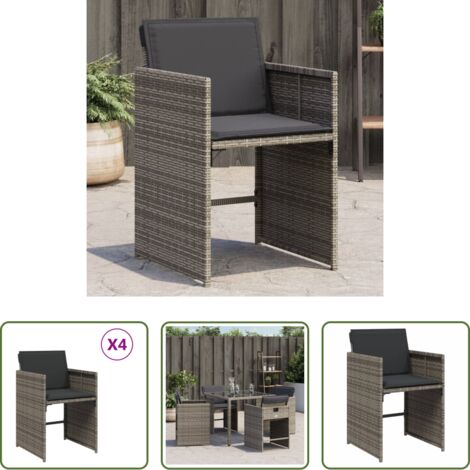 vidaXL Cojín para silla -  Sillones de jardín con cojines 4 uds ratán sintético gris