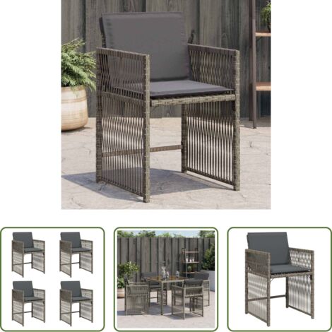 vidaXL Cojín para silla -  Sillones de jardín con cojines 4 uds ratán sintético gris