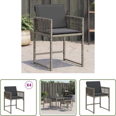 vidaXL Cojín para silla -  Sillones de jardín con cojines 4 uds ratán sintético gris