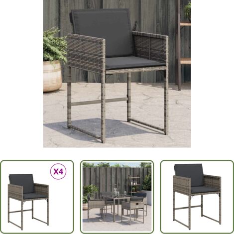 vidaXL Cojín para silla -  Sillones de jardín con cojines 4 uds ratán sintético gris