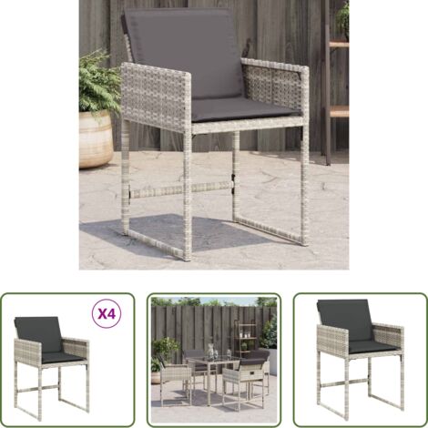 vidaXL Cojín para silla -  Sillones de jardín con cojines 4 uds ratán sintético gris claro