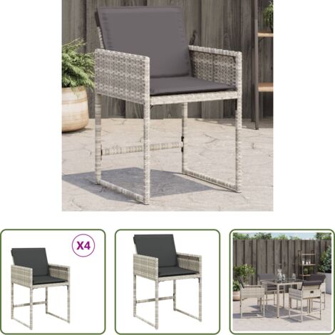 vidaXL Cojín para silla -  Sillones de jardín con cojines 4 uds ratán sintético gris claro