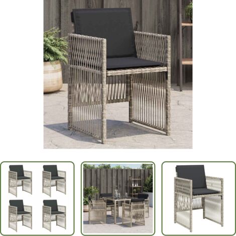vidaXL Cojín para silla -  Sillones de jardín con cojines 4 uds ratán sintético gris claro