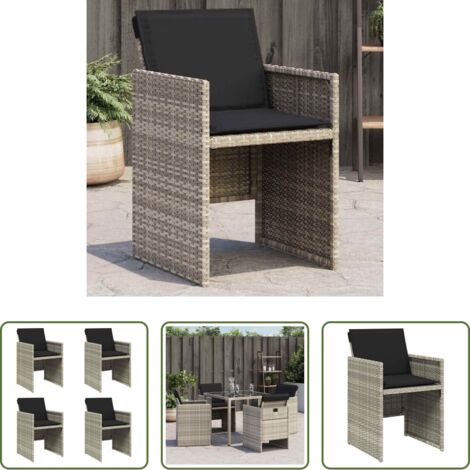 vidaXL Cojín para silla -  Sillones de jardín con cojines 4 uds ratán sintético gris claro