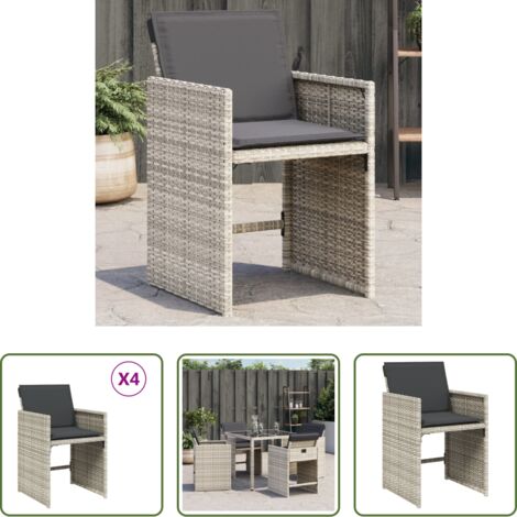 vidaXL Cojín para silla -  Sillones de jardín con cojines 4 uds ratán sintético gris claro