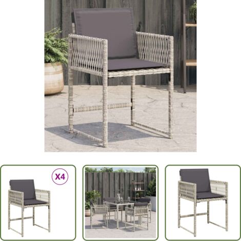 vidaXL Cojín para silla -  Sillones de jardín con cojines 4 uds ratán sintético gris claro