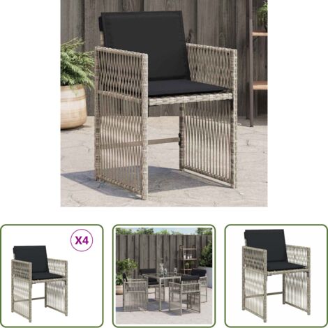 vidaXL Cojín para silla -  Sillones de jardín con cojines 4 uds ratán sintético gris claro