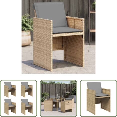 vidaXL Cojín para silla -  Sillones jardín con cojines 4 uds ratán sintético beige mezcla