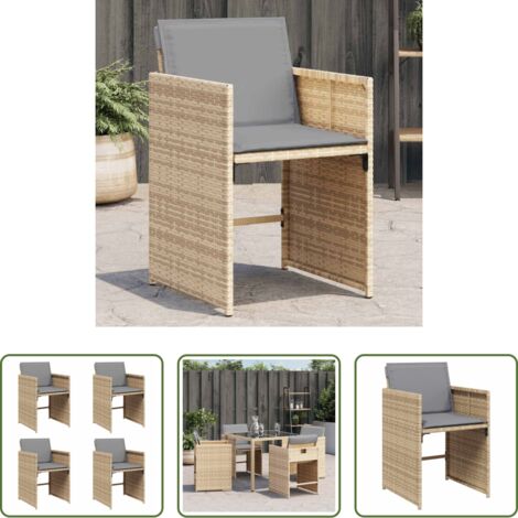 vidaXL Cojín para silla -  Sillones jardín con cojines 4 uds ratán sintético beige mezcla