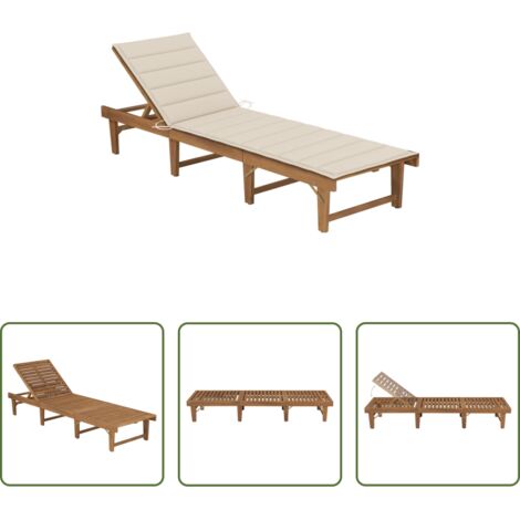 vidaXL Cojín para tumbona -  Tumbona plegable con cojín madera maciza de acacia