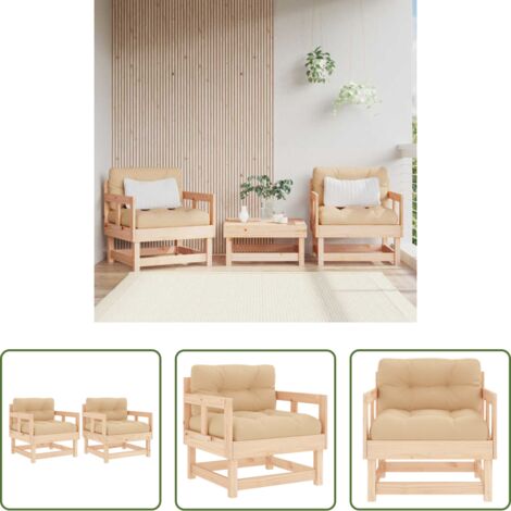 vidaXL Cojín - Sillones de jardín con cojines 2 uds madera maciza de pino