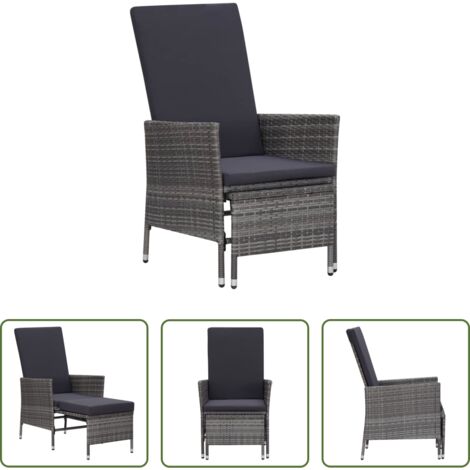vidaXL Cojín sintético -  Sillón reclinable de jardín con cojines ratán sintético gris