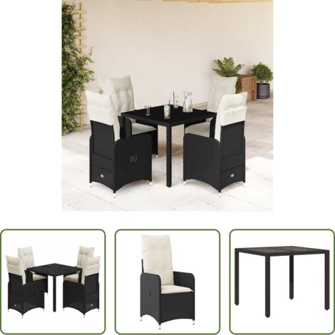 vidaXL Cojines de asiento -  Mesita y sillas jardín 5 pzas y cojines ratán sintético negro