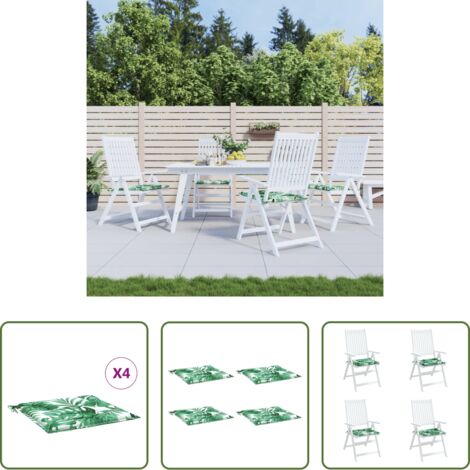 vidaXL Cojines de exterior -  Cojines de silla 4 uds tela estampado de hojas 40x40x4 cm