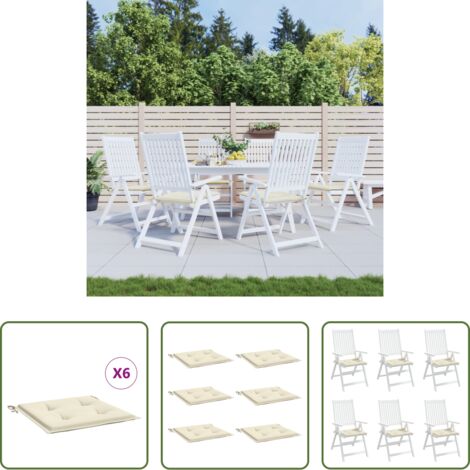 vidaXL Cojines de exterior - Cojines de silla de jardín 6 uds tela Oxford crema 50x50x2 cm