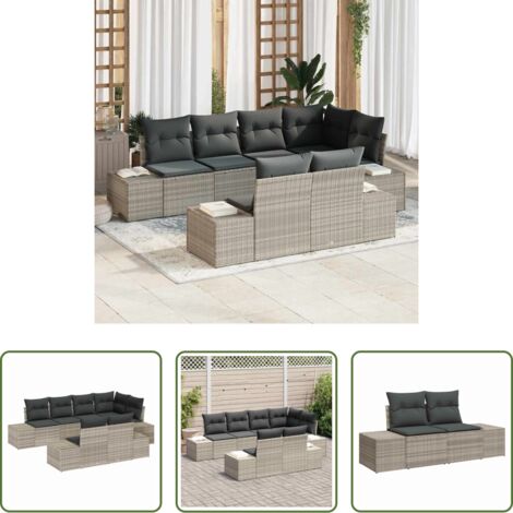 vidaXL Cojines de exterior -  Conjunto de sofá de jardín 7 pcs Gris Claro ratán sintético