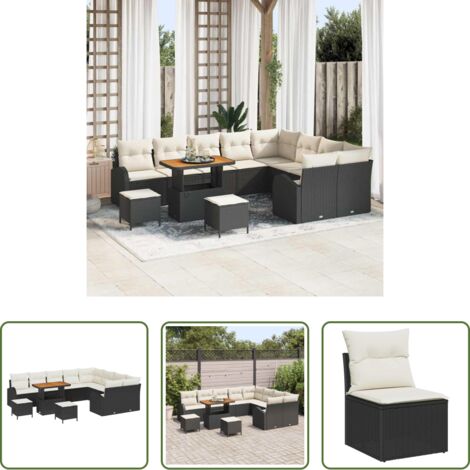 vidaXL Cojines de exterior -  Conjunto de sofás de jardín 12 pcs Negro ratán sintético