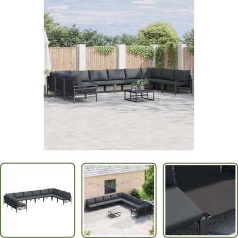 vidaXL Cojines de exterior -  Conjunto de sofás de jardín con cojín 10 pcs Negro Acero