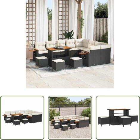 vidaXL Cojines de exterior -  Conjunto de sofás de jardín con cojín 14 pcs Negro y crema