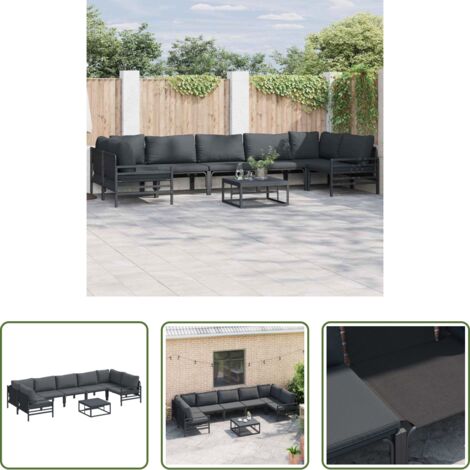 vidaXL Cojines de exterior -  Conjunto de sofás de jardín con cojín 8 pcs Negro Acero