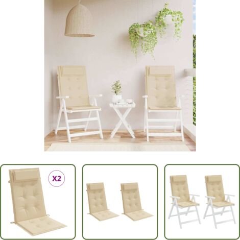 vidaXL Cojines de jardín -  Cojines de silla con respaldo alto 2 uds tela Oxford beige