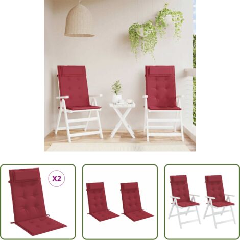 vidaXL Cojines de jardín -  Cojines de silla con respaldo alto 2 uds tela Oxford rojo tinto