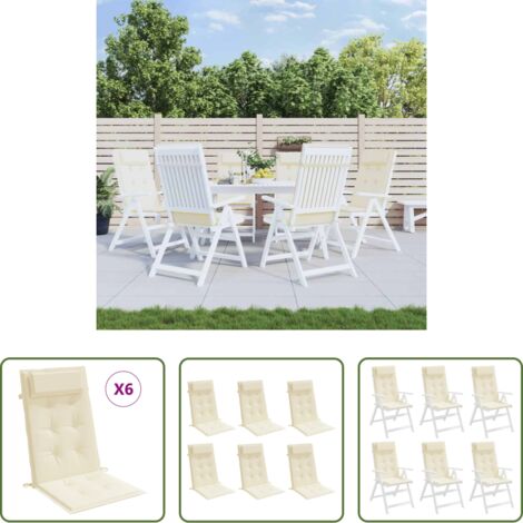 vidaXL Cojines de jardín -  Cojines de silla respaldo alto 6 uds tela Oxford color crema