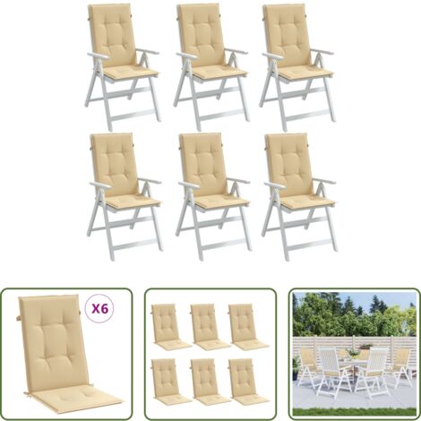 vidaXL Cojines de jardín -  Cojines silla respaldo alto 6 uds tela beige melange 120x50x4cm