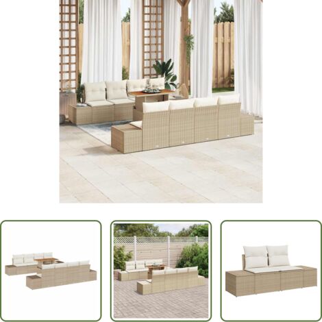 vidaXL Cojines de jardín -  Conjunto de Comedor de Jardín con cojín 9 pcs Beige y Crema