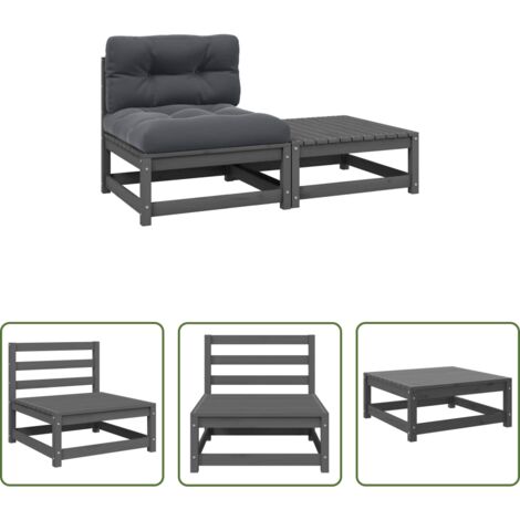 vidaXL Cojines de jardín -  Set de muebles de jardín 2 pzas con cojines madera pino gris