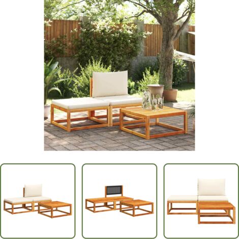 vidaXL Cojines de madera -  Conjunto de sofá de jardín de 3 piezas con cojines de madera de acacia y ratán