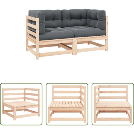 vidaXL Cojines de madera -  Sofás de esquina de jardín 2 uds cojines madera maciza de pino